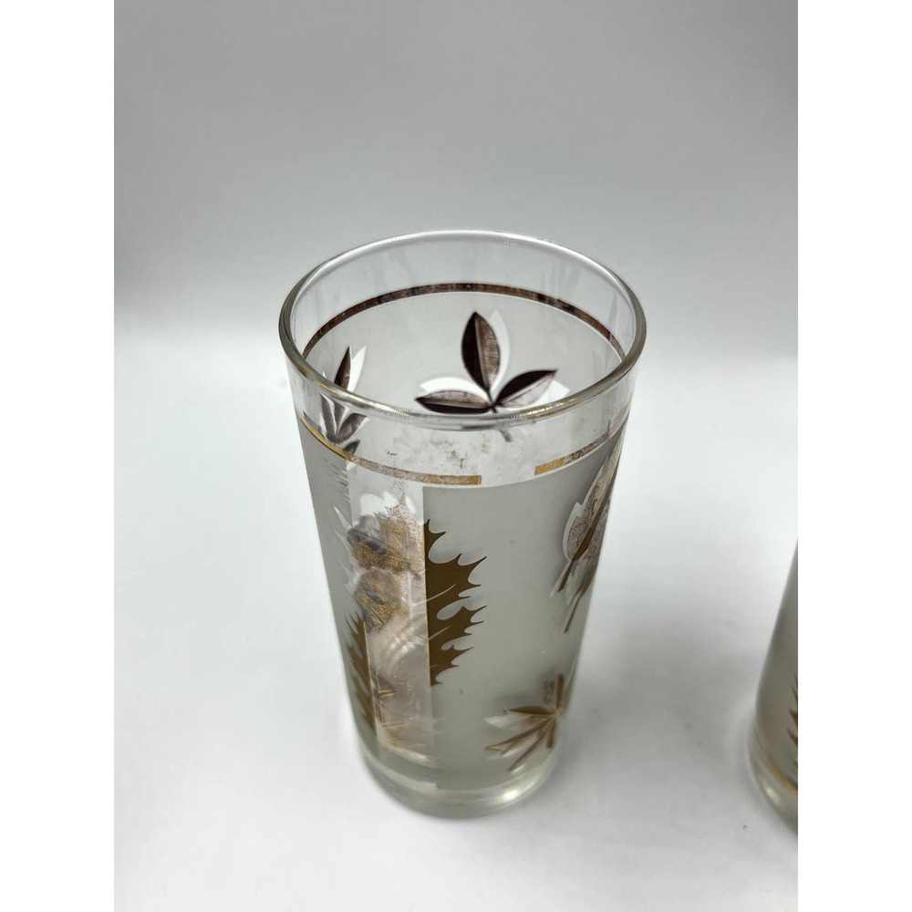 3 Vintage Libbey Gold Leaf High Ball Frosted Glasses - Picture 8 of 9